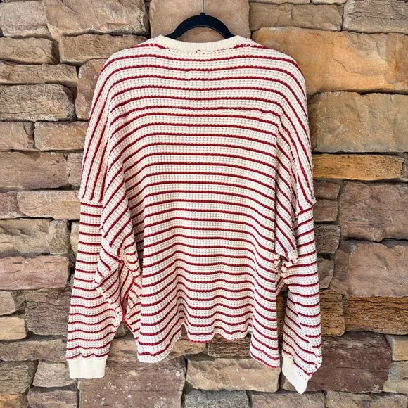 American Eagle M Lived-In Waffle Knit Striped Oversized Sweater Coastal Casual - Picture 4 of 14